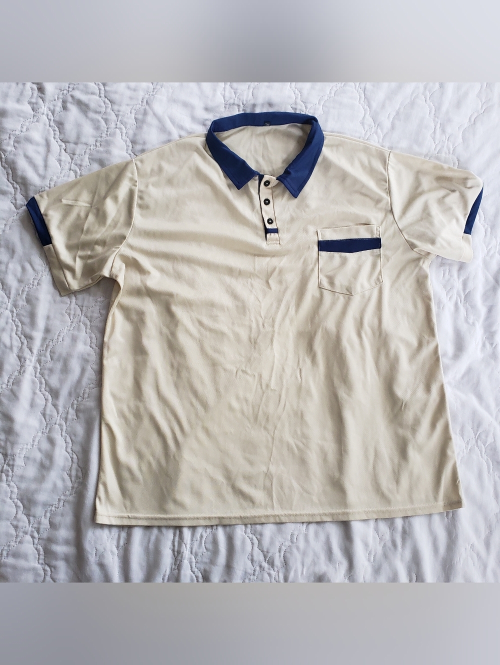 Mens Ivory Short Sleeve Polo Shirt XXL Blue Ringer Contrasting Trim Country Club